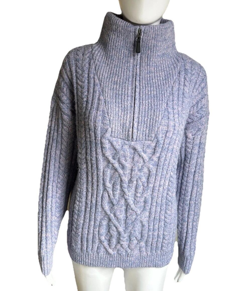 Sundance Angelique Cable Knit 1/4 Zip Sweater Womens XS Purple Marled Fisherman